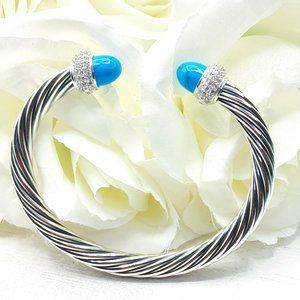 David Yurman 925 Silver 7mm Candy Turquoise & Diamond Cuff Bracelet - FCM170